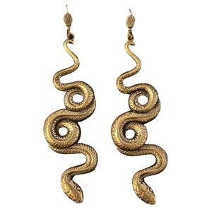 Antique Art Nouveau Golden Bronze Serpent Snake Medusa Drop Earrings